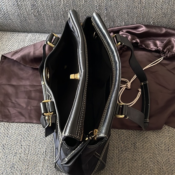 Coach Hampton Black C Monogram Leather/Canvas Satchel Handbag - Picture 10 of 15